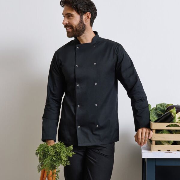 Studded front long sleeve chef's jacket Thumbnail
