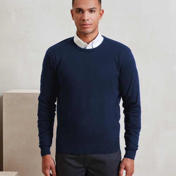 CREW neck cotton-rich knitted sweater. Thumbnail