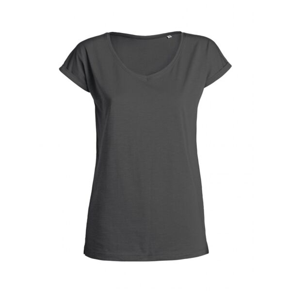 Stella Invents Slub - Organic Deep Round Neck Raw Edged Collar and Rolled Up Sleeve T-shirt Thumbnail